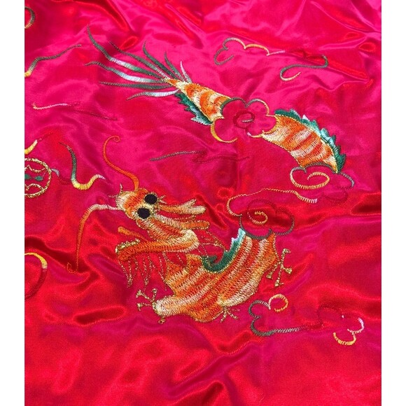 Vintage Child's Red Satin Chinese Hanfu Cloak Embroidered Hooded Cape Doupeng - Picture 4 of 13